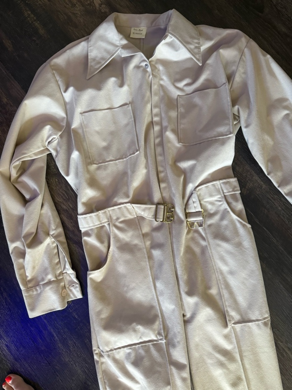 70s Vintage Suede Look Jumpsuit Beige Utility Safari Chic Boho Retro